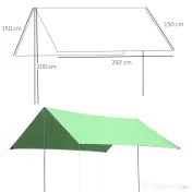 Outsunny, Cort de Plajă, Pentru petreceri, camping, Poliester, 300cm x 292cm, Verde 
