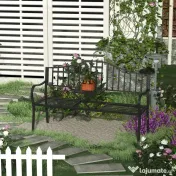Outsunny Bancuta de Gradina In Fier Forjat cu Dungi Negru