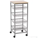 HOMCOM Cărucior de Bucătărie cu 4 Coșuri Detașabile pentru Alimente, 36,5x36,5x89 cm, Argintiu
