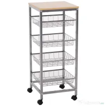 HOMCOM Cărucior de Bucătărie cu 4 Coșuri Detașabile pentru Alimente, 36,5x36,5x89 cm, Argintiu