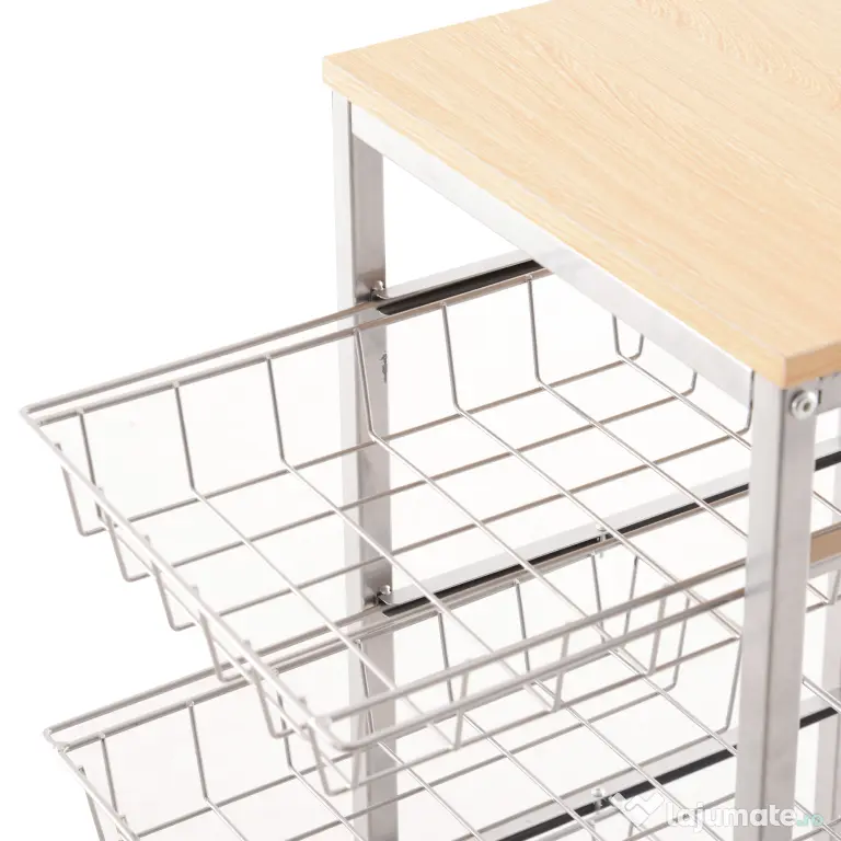 HOMCOM Cărucior de Bucătărie cu 4 Coșuri Detașabile pentru Alimente, 36,5x36,5x89 cm, Argintiu