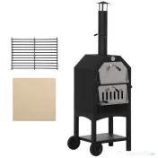 Outsunny Cuptor Pizza & Gratar Carbuni 64×54×160 cm – Inox pentru Exterior 