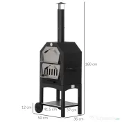 Outsunny Cuptor Pizza & Gratar Carbuni 64×54×160 cm – Inox pentru Exterior 