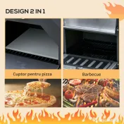 Outsunny Cuptor Pizza & Gratar Carbuni 64×54×160 cm – Inox pentru Exterior 