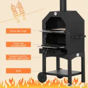 Outsunny Cuptor Pizza & Gratar Carbuni 64×54×160 cm – Inox pentru Exterior 