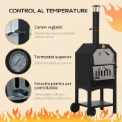 Outsunny Cuptor Pizza & Gratar Carbuni 64×54×160 cm – Inox pentru Exterior 