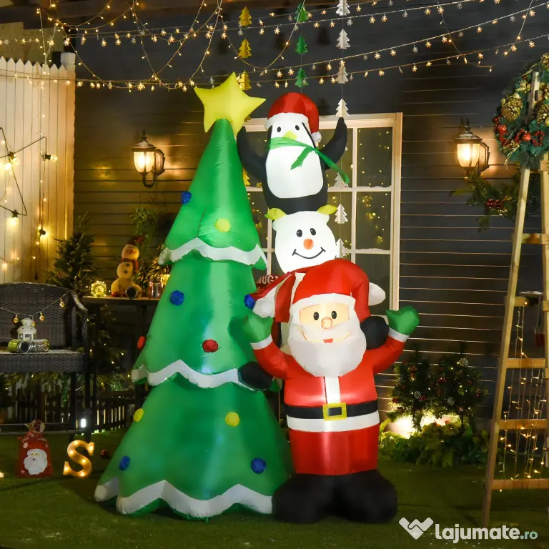 HOMCOM brad gonflabil, decoratiune Craciun cu led, 243 cm