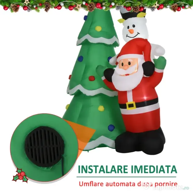 HOMCOM brad gonflabil, decoratiune Craciun cu led, 243 cm