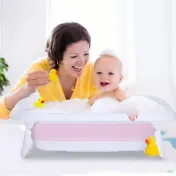 HOMCOM Cădiță de Baie Pliabilă pentru Nou-Născuți și Bebeluși, Antiderapantă, cu Dop de Evacuare a Apei, Design Ergonomic, Roz