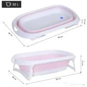 HOMCOM Cădiță de Baie Pliabilă pentru Nou-Născuți și Bebeluși, Antiderapantă, cu Dop de Evacuare a Apei, Design Ergonomic, Roz