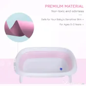 HOMCOM Cădiță de Baie Pliabilă pentru Nou-Născuți și Bebeluși, Antiderapantă, cu Dop de Evacuare a Apei, Design Ergonomic, Roz