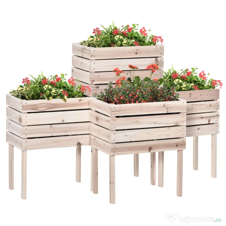 Outsunny Ghiveci de Gradina Ridicat cu 4 Ghiveci pentru Plante de 50x30x60cm din Lemn