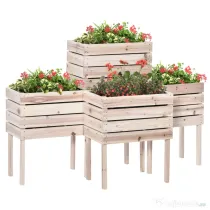 Outsunny Ghiveci de Gradina Ridicat cu 4 Ghiveci pentru Plante de 50x30x60cm din Lemn