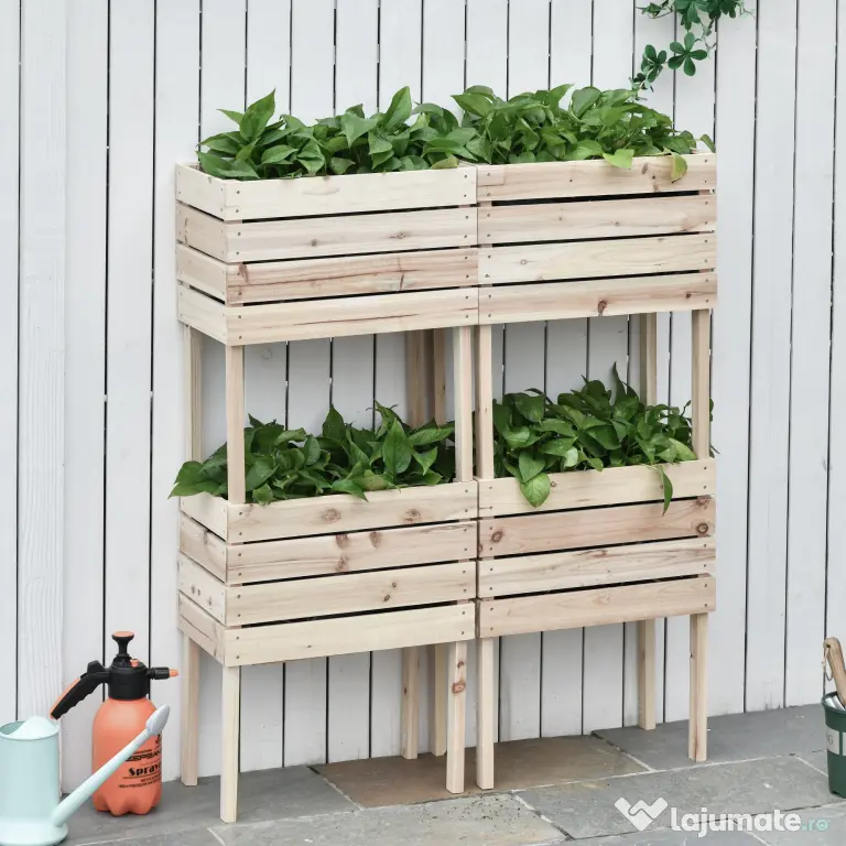 Outsunny Ghiveci de Gradina Ridicat cu 4 Ghiveci pentru Plante de 50x30x60cm din Lemn