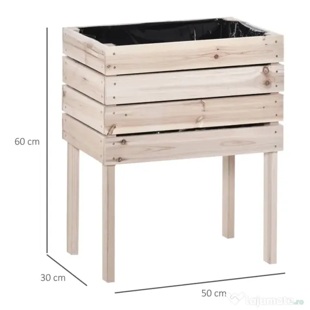 Outsunny Ghiveci de Gradina Ridicat cu 4 Ghiveci pentru Plante de 50x30x60cm din Lemn