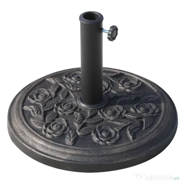 Outsunny Suport de Grădină pentru Umbrelă 9kg, Bază din Rășină Rezistentă cu Efect Bronz Antic, Ø45.5x31.5 cm, Negru