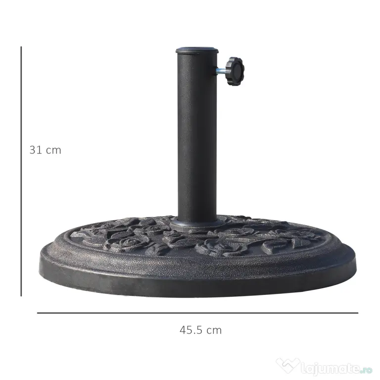 Outsunny Suport de Grădină pentru Umbrelă 9kg, Bază din Rășină Rezistentă cu Efect Bronz Antic, Ø45.5x31.5 cm, Negru