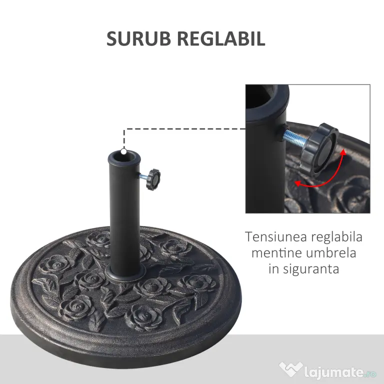 Outsunny Suport de Grădină pentru Umbrelă 9kg, Bază din Rășină Rezistentă cu Efect Bronz Antic, Ø45.5x31.5 cm, Negru