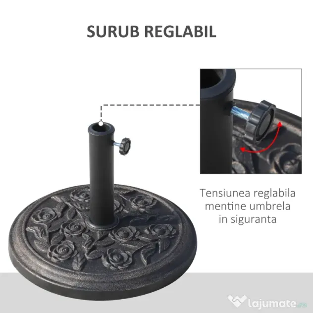 Outsunny Suport de Grădină pentru Umbrelă 9kg, Bază din Rășină Rezistentă cu Efect Bronz Antic, Ø45.5x31.5 cm, Negru