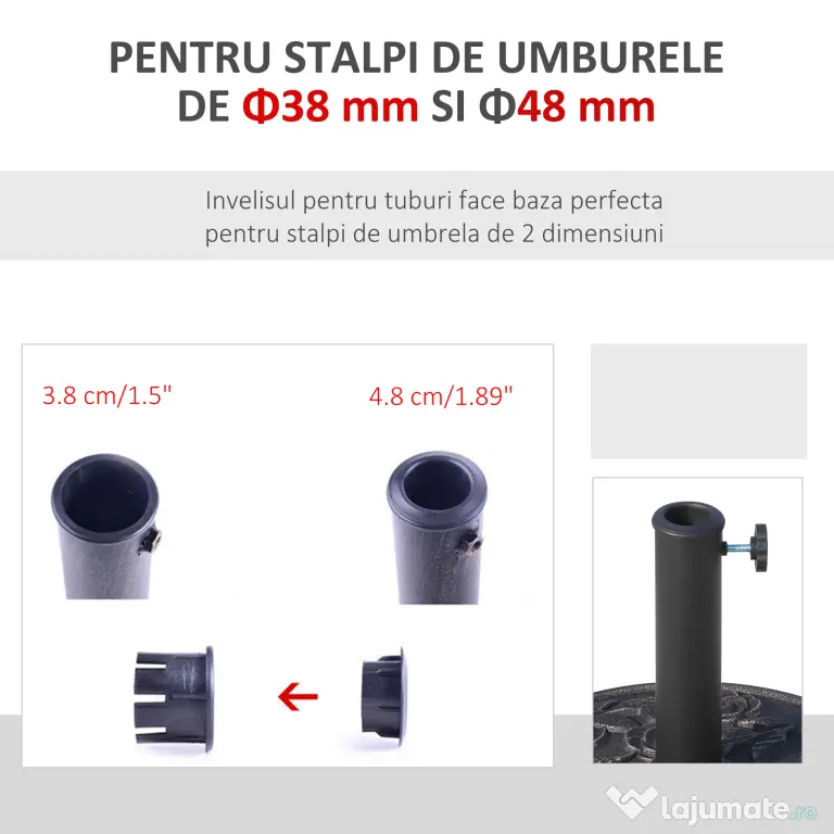 Outsunny Suport de Grădină pentru Umbrelă 9kg, Bază din Rășină Rezistentă cu Efect Bronz Antic, Ø45.5x31.5 cm, Negru