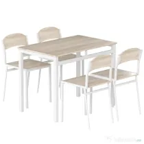 HOMCOM Set Masă de Prânz din 5 Piese cu 1 Masă Dreptunghiulară și 4 Scaune, 100x63x76,5 cm, Gri și Alb