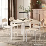 HOMCOM Set Masă de Prânz din 5 Piese cu 1 Masă Dreptunghiulară și 4 Scaune, 100x63x76,5 cm, Gri și Alb