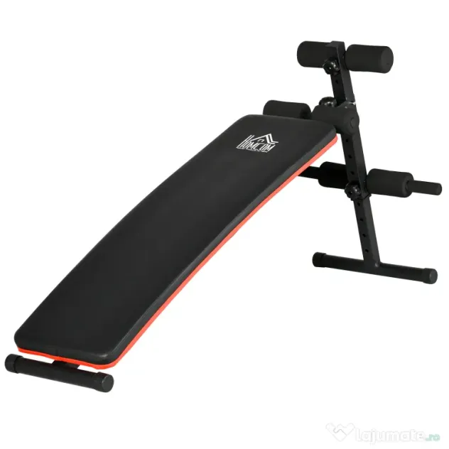 HOMCOM Bancă pentru Abdomene Pliabilă și Reglabilă cu Spătar Tapițat, 47x139x51-69cm, Negru și Roșu