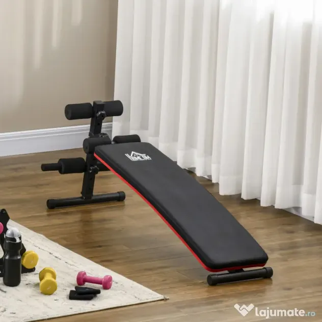 HOMCOM Bancă pentru Abdomene Pliabilă și Reglabilă cu Spătar Tapițat, 47x139x51-69cm, Negru și Roșu