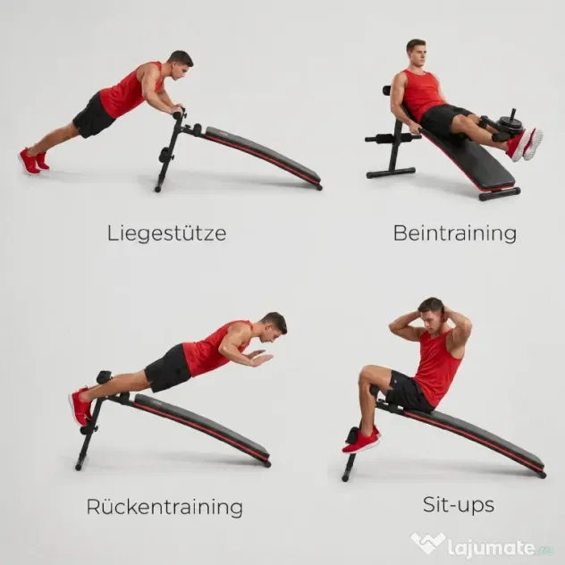 HOMCOM Bancă pentru Abdomene Pliabilă și Reglabilă cu Spătar Tapițat, 47x139x51-69cm, Negru și Roșu