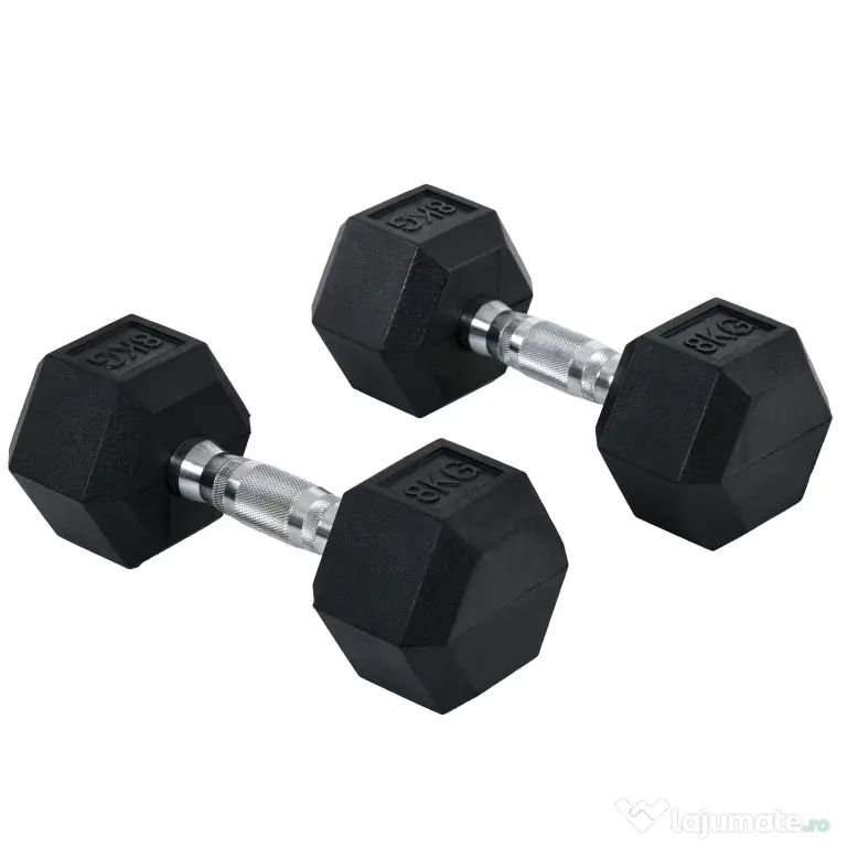HOMCOM Set Gantere Sală 2 x 8 kg cu Mâner Antiderapant pentru Fitness Acasă, Negru