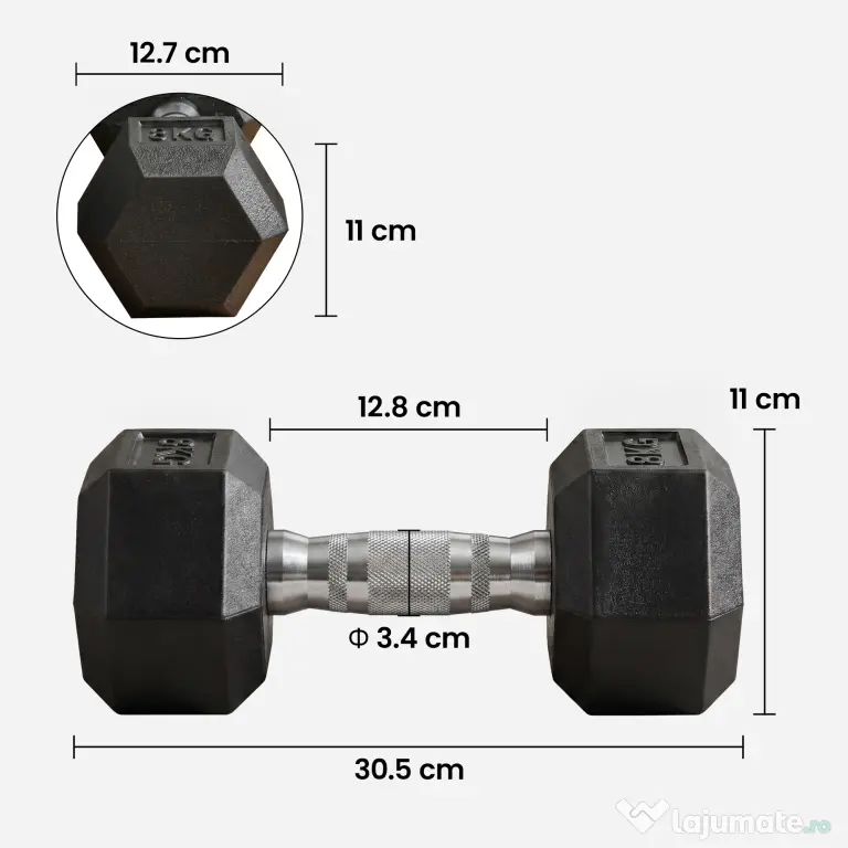 HOMCOM Set Gantere Sală 2 x 8 kg cu Mâner Antiderapant pentru Fitness Acasă, Negru