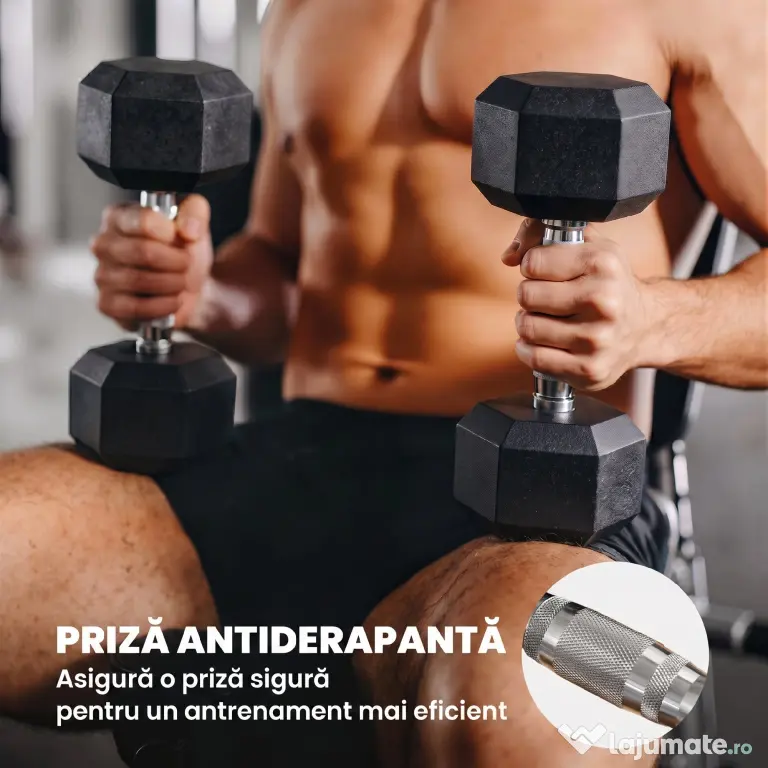 HOMCOM Set Gantere Sală 2 x 8 kg cu Mâner Antiderapant pentru Fitness Acasă, Negru