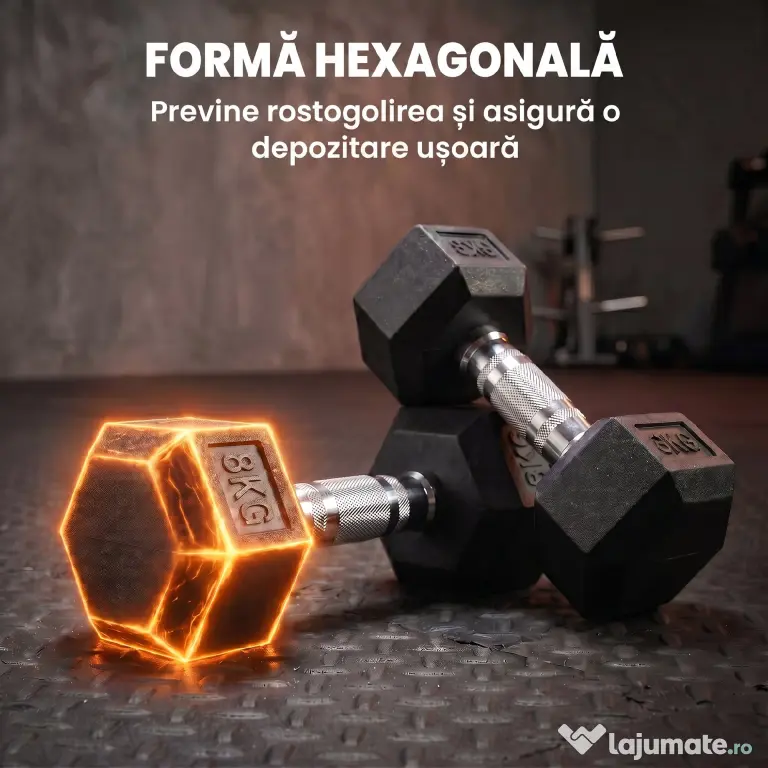 HOMCOM Set Gantere Sală 2 x 8 kg cu Mâner Antiderapant pentru Fitness Acasă, Negru
