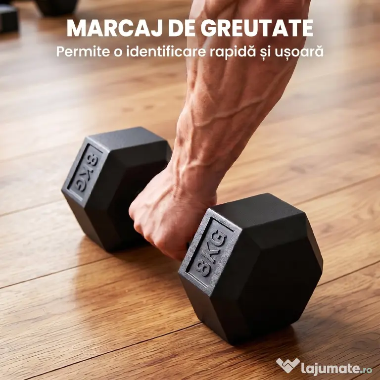 HOMCOM Set Gantere Sală 2 x 8 kg cu Mâner Antiderapant pentru Fitness Acasă, Negru