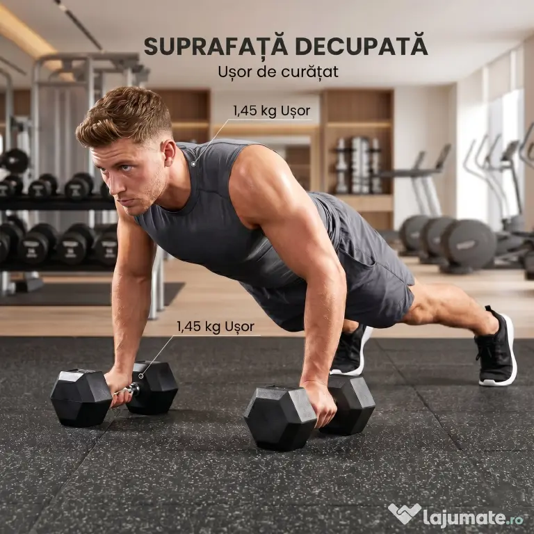 HOMCOM Set Gantere Sală 2 x 8 kg cu Mâner Antiderapant pentru Fitness Acasă, Negru