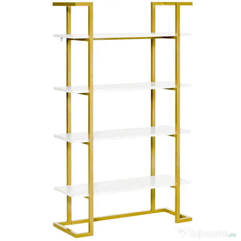 Homcom Raft 4 Niveluri – Lemn & Otel Auriu, Elegant si Multifunctional