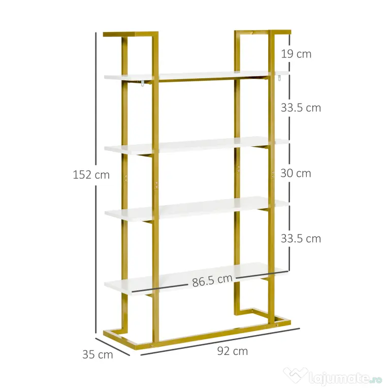 Homcom Raft 4 Niveluri – Lemn & Otel Auriu, Elegant si Multifunctional