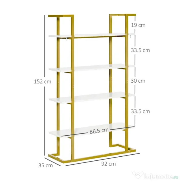 Homcom Raft 4 Niveluri – Lemn & Otel Auriu, Elegant si Multifunctional