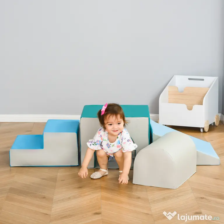 HOMCOM Set 4 Blocuri de Construcții Moi pentru Copii cu Vârsta de 1-3 Ani, Modulabile, Multicolor