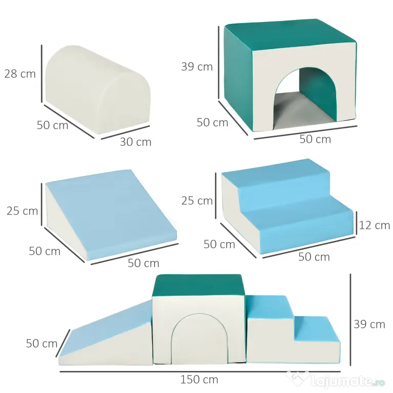 HOMCOM Set 4 Blocuri de Construcții Moi pentru Copii cu Vârsta de 1-3 Ani, Modulabile, Multicolor