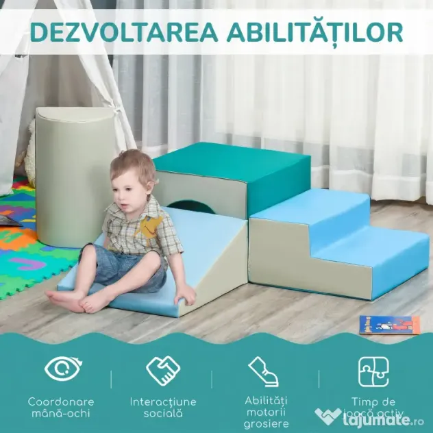 HOMCOM Set 4 Blocuri de Construcții Moi pentru Copii cu Vârsta de 1-3 Ani, Modulabile, Multicolor
