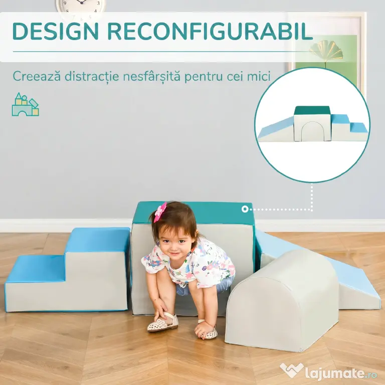 HOMCOM Set 4 Blocuri de Construcții Moi pentru Copii cu Vârsta de 1-3 Ani, Modulabile, Multicolor