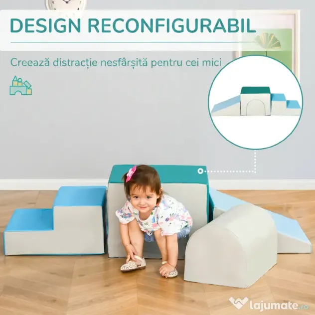 HOMCOM Set 4 Blocuri de Construcții Moi pentru Copii cu Vârsta de 1-3 Ani, Modulabile, Multicolor