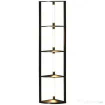 HOMCOM Lampadar Coloană din MDF cu 4 Rafturi și Iluminare LED de 3000K, 41x29.5x163.5 cm, Negru
