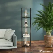 HOMCOM Lampadar Coloană din MDF cu 4 Rafturi și Iluminare LED de 3000K, 41x29.5x163.5 cm, Negru 