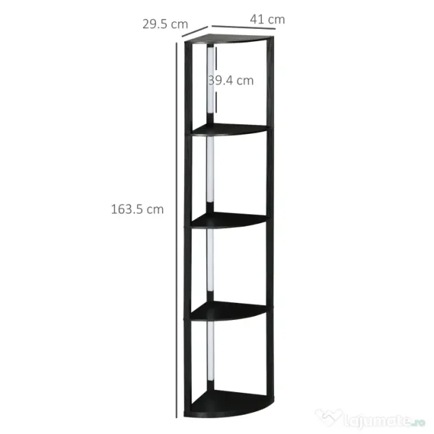 HOMCOM Lampadar Coloană din MDF cu 4 Rafturi și Iluminare LED de 3000K, 41x29.5x163.5 cm, Negru
