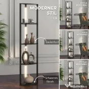 HOMCOM Lampadar Coloană din MDF cu 4 Rafturi și Iluminare LED de 3000K, 41x29.5x163.5 cm, Negru 