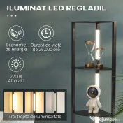 HOMCOM Lampadar Coloană din MDF cu 4 Rafturi și Iluminare LED de 3000K, 41x29.5x163.5 cm, Negru 