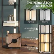 HOMCOM Lampadar Coloană din MDF cu 4 Rafturi și Iluminare LED de 3000K, 41x29.5x163.5 cm, Negru 