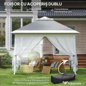 Outsunny Foișor Pliabil cu Plasă de Țânțari, Baldachin Dublu, Înălțime Reglabilă și Geantă, 330x330x288 cm, Bej